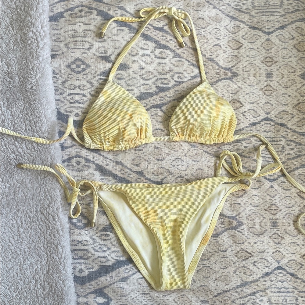 Vitamin A Lemon Yellow Ribbed Triangle Tie-Side Bikini